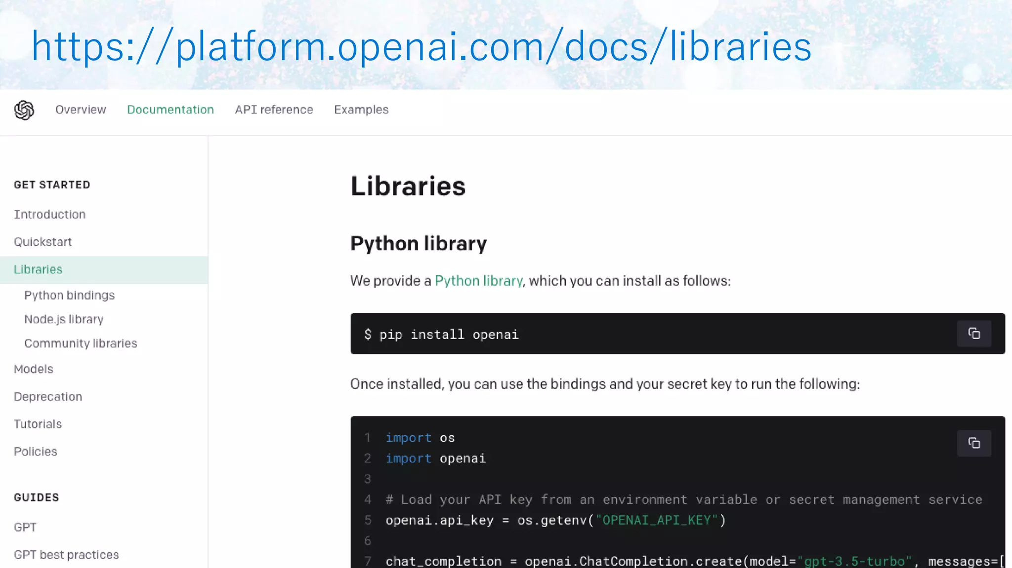 https://platform.openai.com/docs/libraries
 