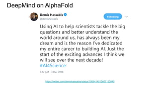 DeepMind on AlphaFold
https://twitter.com/demishassabis/status/1069414015607152640
 