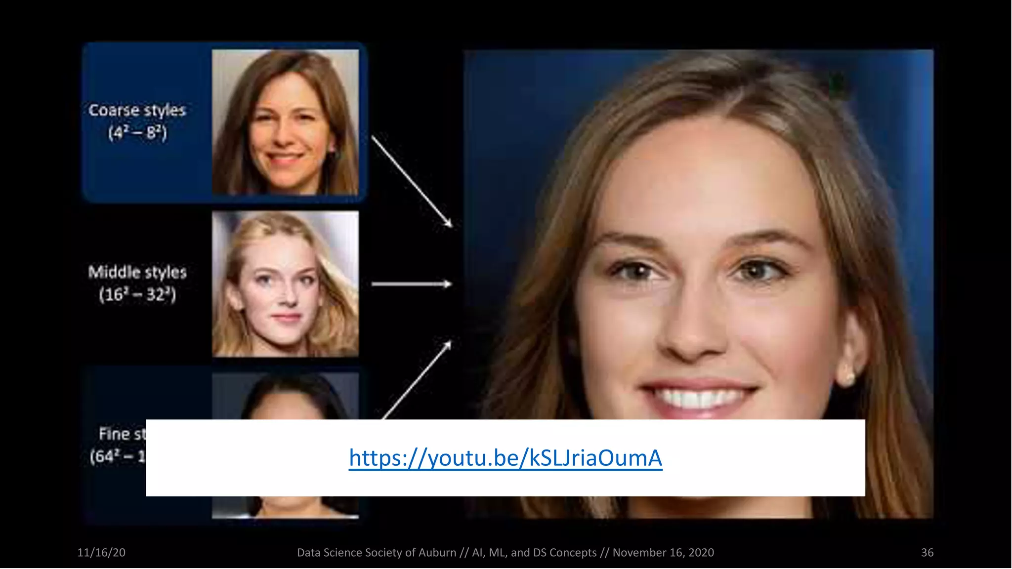 11/16/20 Data Science Society of Auburn // AI, ML, and DS Concepts // November 16, 2020 36
https://youtu.be/kSLJriaOumA
 