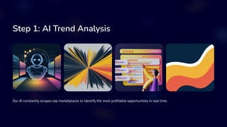 Step 1: AI Trend Analysis
Our AI constantly scrapes top marketplaces to identify the most profitable opportunities in real time.
 