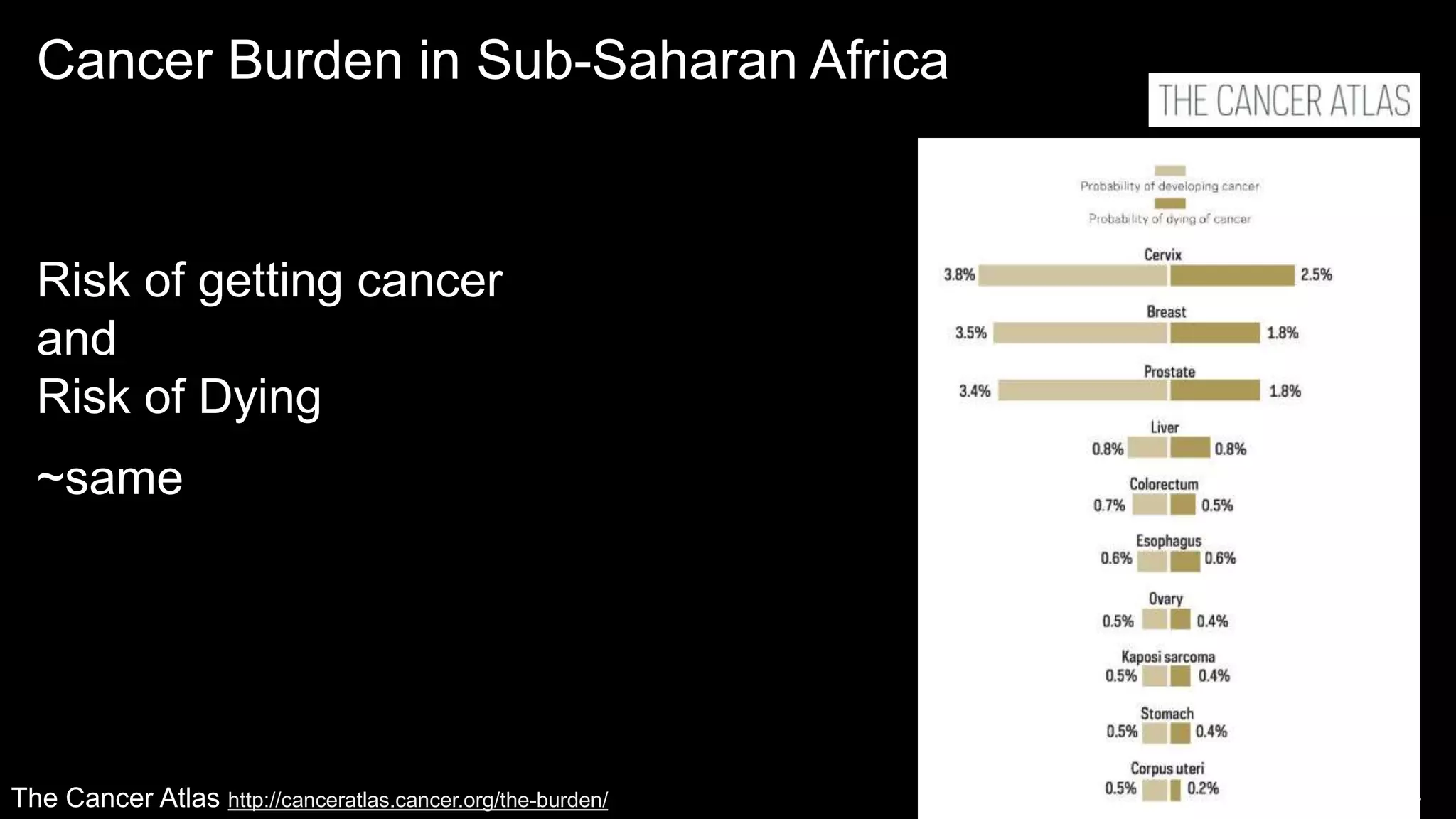 AI and ML Demystified / @carologic / MWUX2017
Cancer Burden in Sub-Saharan Africa
Risk of getting cancer
and
Risk of Dying
~same
The Cancer Atlas http://canceratlas.cancer.org/the-burden/
 