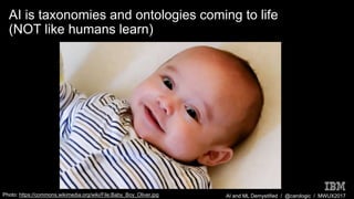 AI and ML Demystified / @carologic / MWUX2017
AI is taxonomies and ontologies coming to life
(NOT like humans learn)
Photo: https://commons.wikimedia.org/wiki/File:Baby_Boy_Oliver.jpg
 