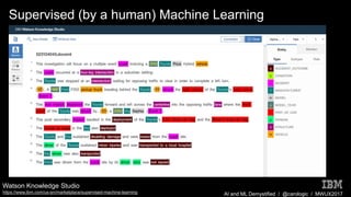 AI and ML Demystified / @carologic / MWUX2017
Supervised (by a human) Machine Learning
Watson Knowledge Studio
https://www...