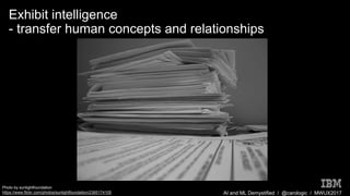 AI and ML Demystified / @carologic / MWUX2017
Exhibit intelligence
- transfer human concepts and relationships
Photo by sunlightfoundation
https://www.flickr.com/photos/sunlightfoundation/2385174105
 