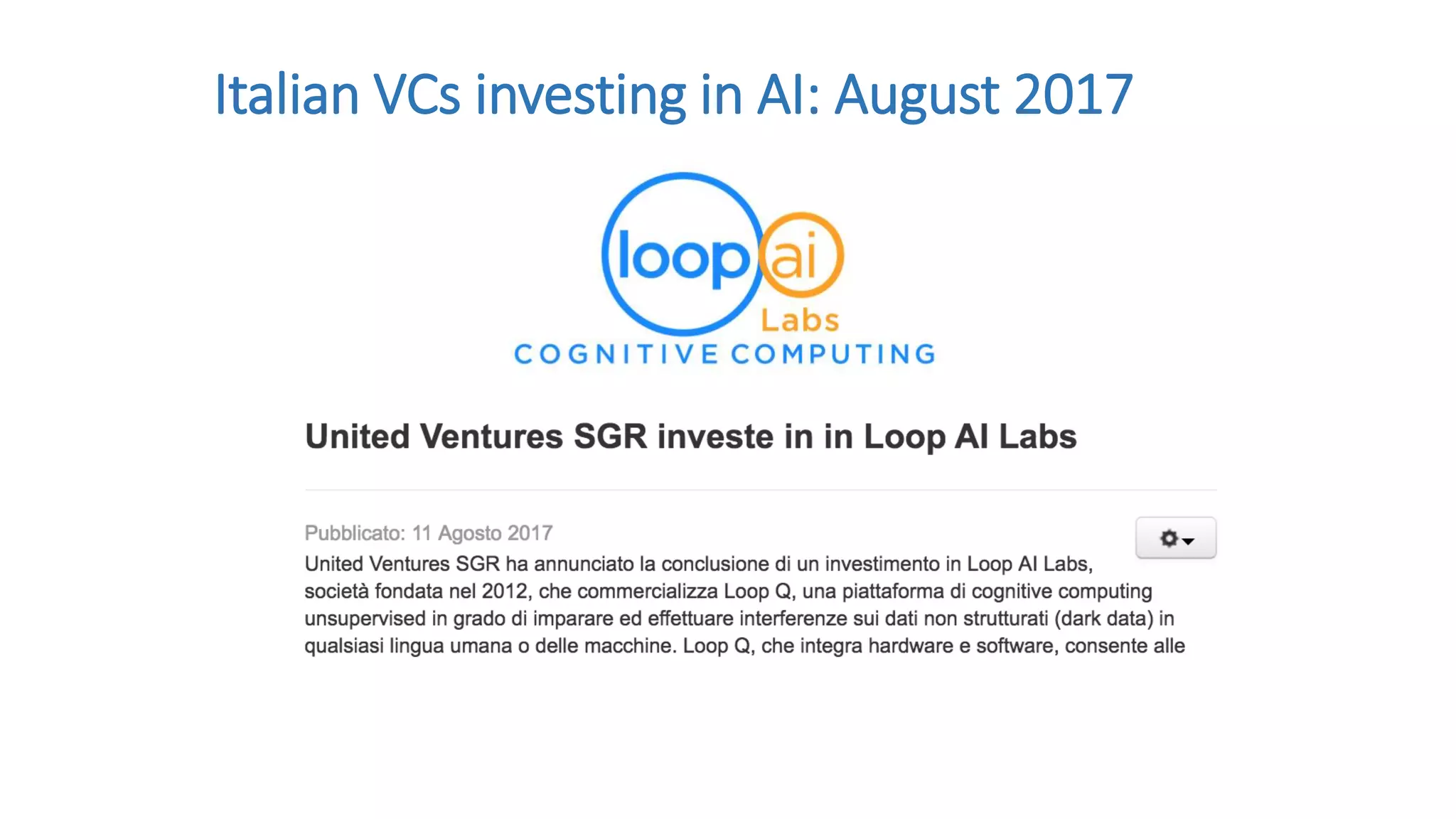 Italian VCs investing in AI: August 2017