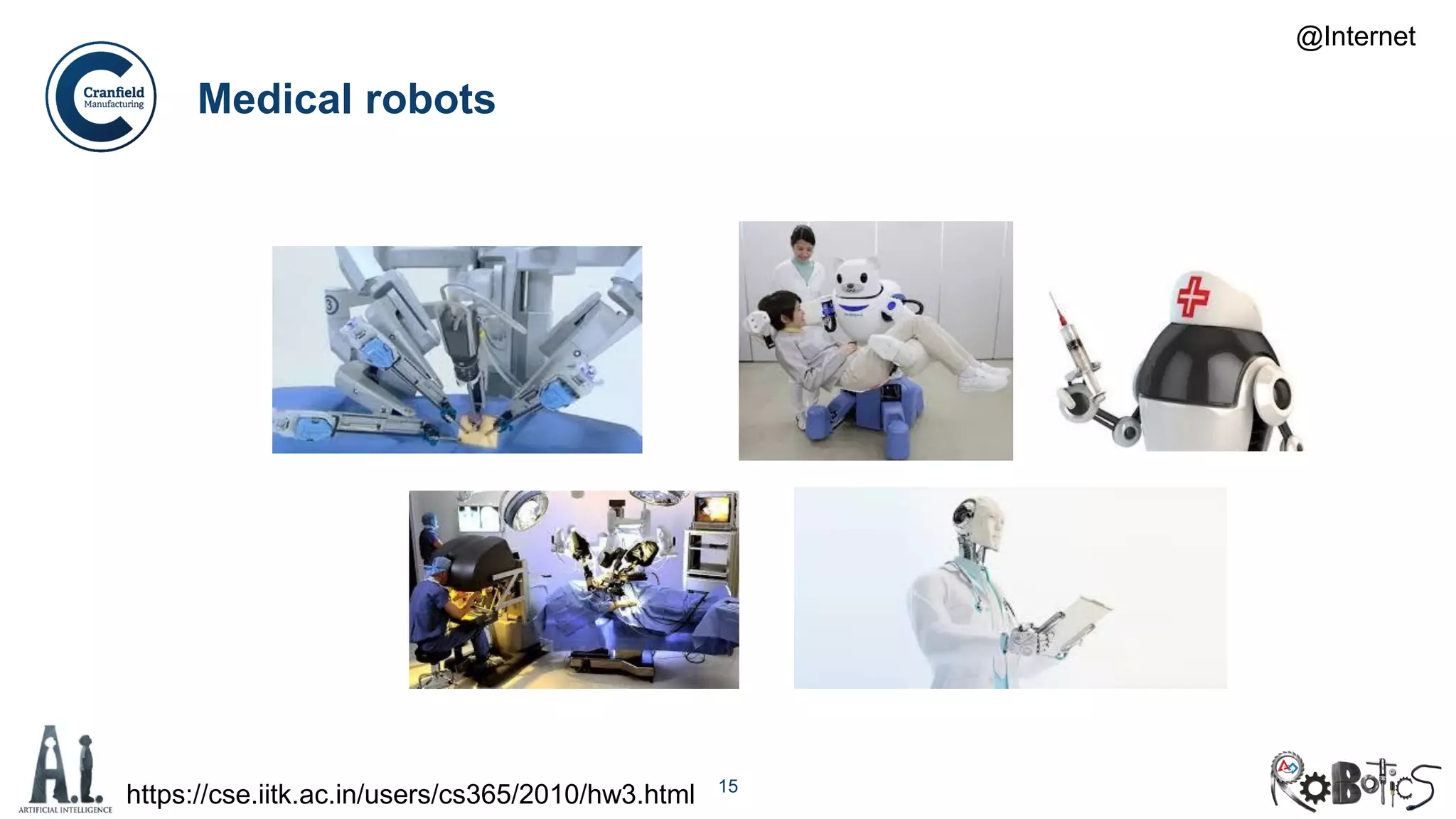 15
Medical robots
https://cse.iitk.ac.in/users/cs365/2010/hw3.html
@Internet
 