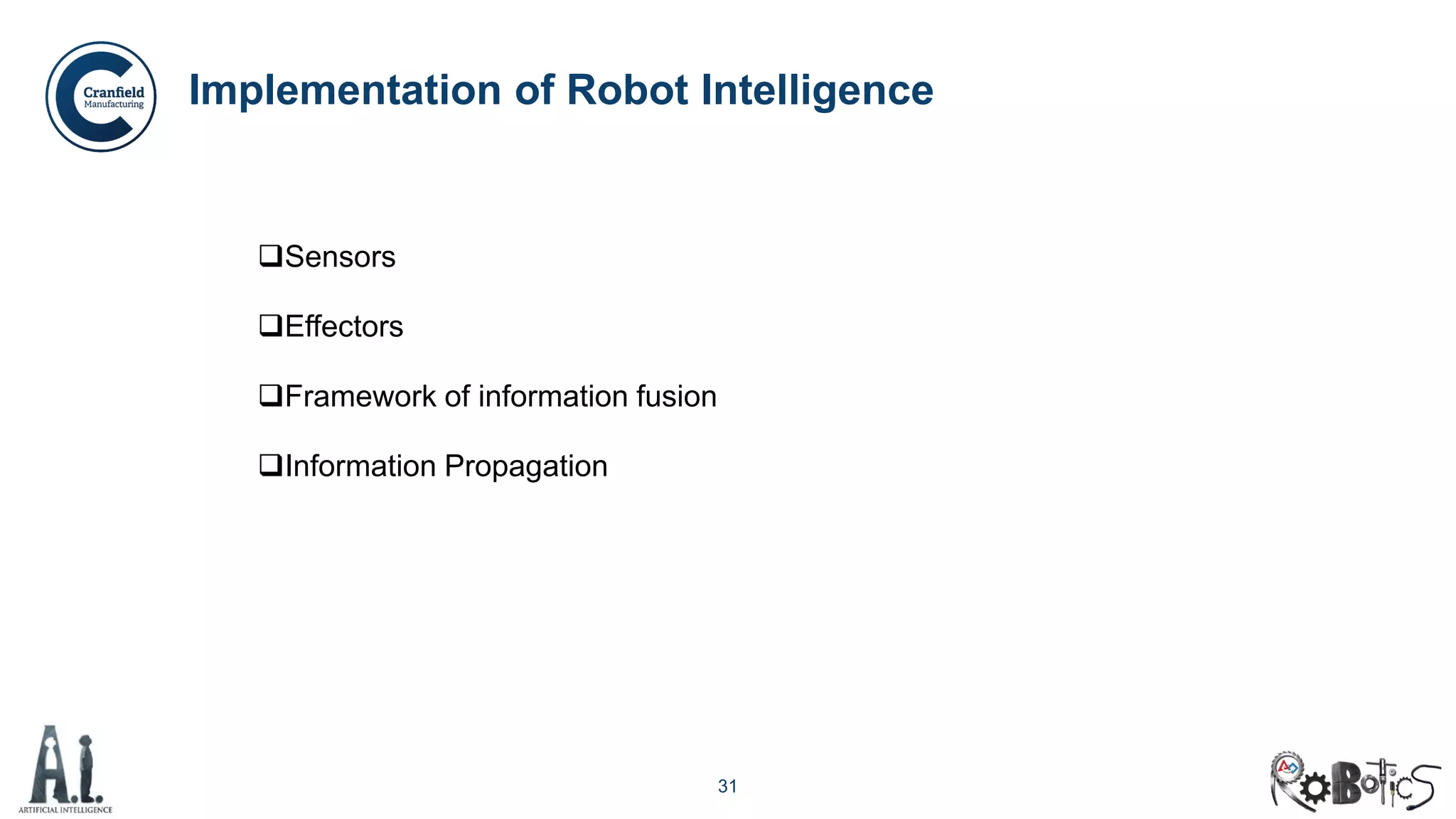 31
Implementation of Robot Intelligence
Sensors
Effectors
Framework of information fusion
Information Propagation
 