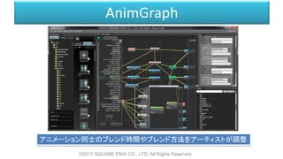 AnimGraph
©2017 SQUARE ENIX CO., LTD. All Rights Reserved.
アニメーション同士のブレンド時間やブレンド方法をアーティストが調整
 