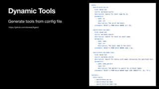 Dynamic Tools
Generate tools from con
fi
g
fi
le
https://github.com/doriwal/Agent/
 