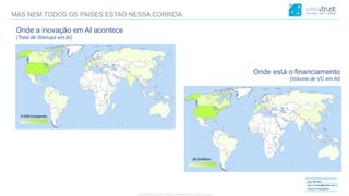 CONFIDENTIAL CONTENT, DO NOT DISSEMINATE WITHOUT CONSENTCONFIDENTIAL CONTENT, DO NOT DISSEMINATE WITHOUT CONSENT
Igor Morais
igor.morais@wisetrust.io
Head of Research
MAS NEM TODOS OS PAISES ESTAO NESSA CORRIDA
Onde a inovação em AI acontece
(Total de Startups em AI)
Onde está o financiamento
(Volume de VC em AI)
 