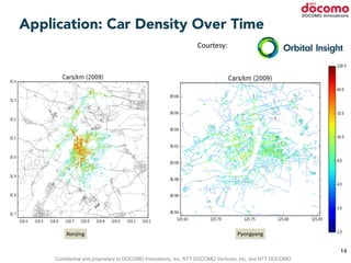 Confidential and proprietary to DOCOMO Innovations, Inc. NTT DOCOMO Ventures, Inc, and NTT DOCOMO
Application: Car Density Over Time
Orbital Insight, Inc. Proprietary Information
Nanjing Pyongyang
Courtesy:	
  
14
 