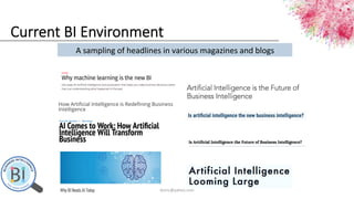 Current  BI  Environment
A	
  sampling	
  of	
  headlines	
  in	
  various	
  magazines	
  and	
  blogs	
  
iksinc@yahoo.c...