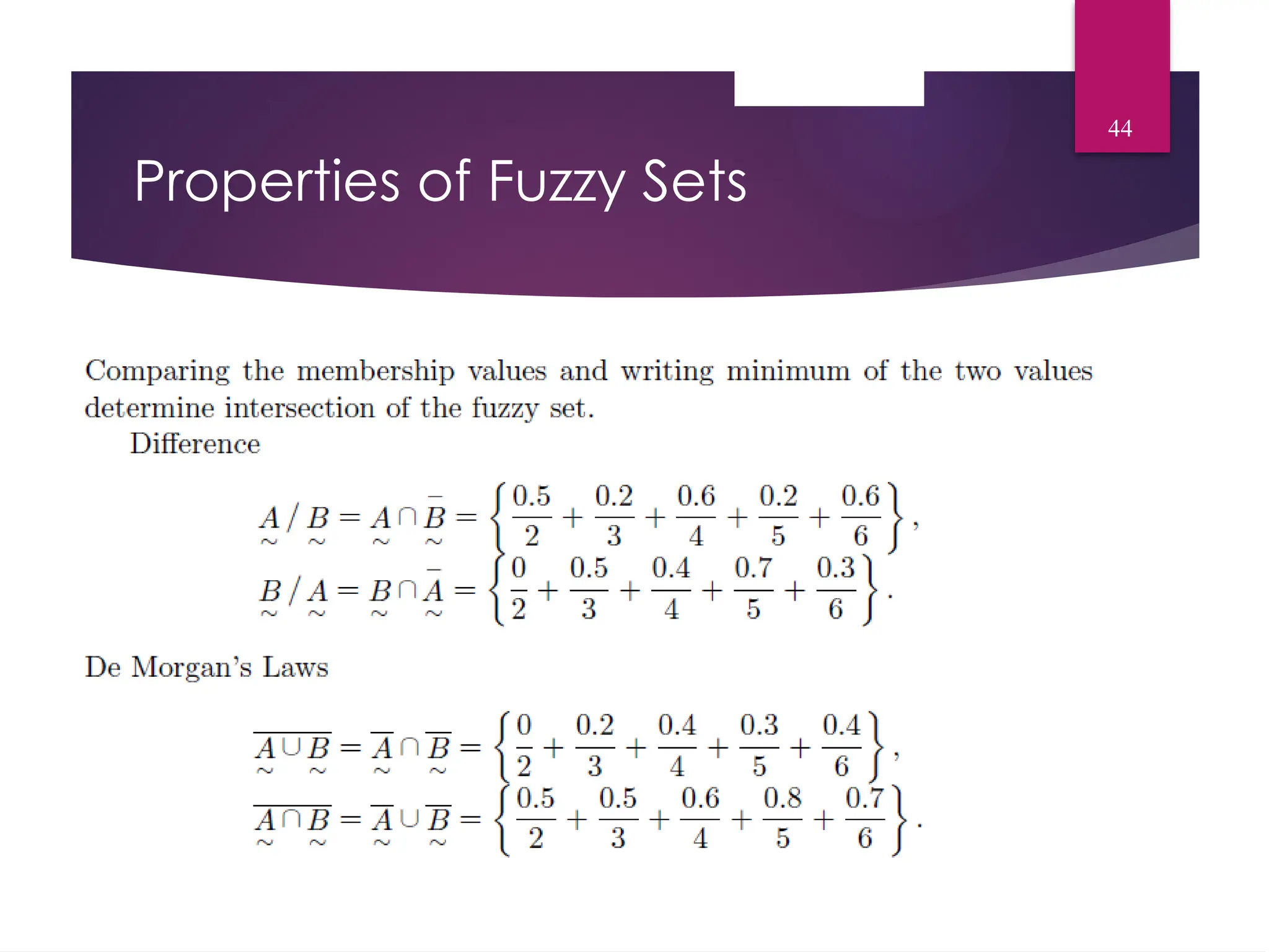 Properties of Fuzzy Sets
44
 