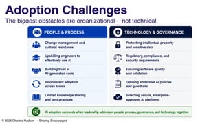 Adoption Challenges
The biggest obstacles are organizational - not technical
© 2026 Charles Hudson — Sharing Encouraged
 