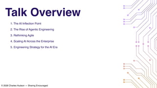 Talk Overview
1. The AI Inflection Point
2. The Rise of Agentic Engineering
3. Rethinking Agile
4. Scaling AI Across the Enterprise
5. Engineering Strategy for the AI Era
© 2026 Charles Hudson — Sharing Encouraged
 
