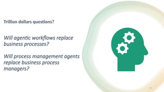 22
Will agentic workflows replace
business processes?
Will process management agents
replace business process
managers?
Trillion dollars questions?
22
 