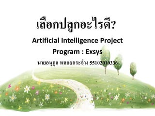 เลือกปลูกอะไรดี?
Artificial Intelligence Project
Program : Exsys
นายอนุกูล พลอยกระจ่าง 55102010336
 