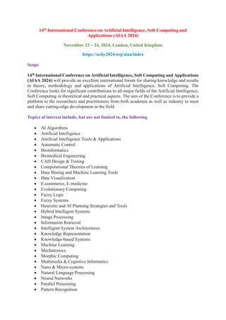 Call for Papers - 14th International Conference on Artificial ...