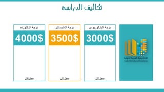 ‫الدراسةĬ ‫تكاليف‬
‫الدكتوراه‬ ‫درجة‬
4000$
‫اآلن‬ ‫سجل‬
‫البكالوريوس‬ ‫درجة‬
3000$
‫اآلن‬ ‫سجل‬
‫الماجستير‬ ‫درجة‬
3500$
‫اآلن‬ ‫سجل‬
 
