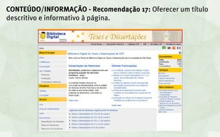 CONTEÚDO/INFORMAÇÃO - Recomendação 17: Oferecer um título
descritivo e informativo à página.
 