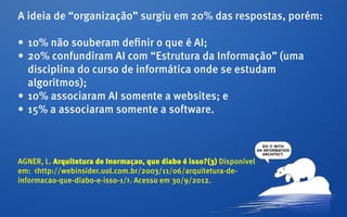 A ideia de “organização” surgiu em 20% das respostas, porém:

•	 10% não souberam definir o que é AI;
•	 20% confundiram A...