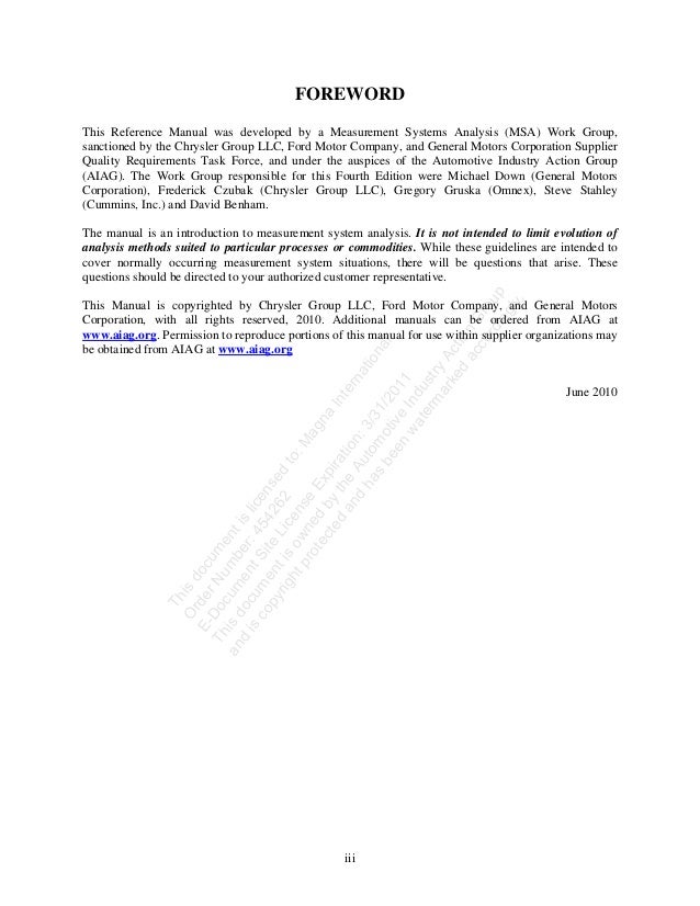 Measurement systems analysis reference manual Measurement systems analysis reference manual