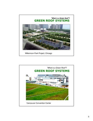“What is a Green Roof”?
           GREEN ROOF SYSTEMS




Millennium Park Project, Chicago




                          “...