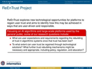 Building and Rebuilding Trust in Algorithmic Systems