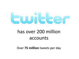 Peoplehas over 200 million accountsOver 75 million tweets per day