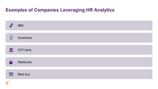 Examples of Companies Leveraging HR Analytics
IBM
Accenture
CITI bank
Starbucks
Best buy
 