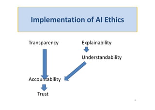 Implementation of AI Ethics
Transparency Explainability
Understandability
Accountability
Trust
9
 