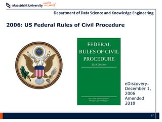 17
2006: US Federal Rules of Civil Procedure
eDiscovery:
December 1,
2006
Amended
2018
 