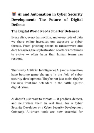 🤖 AI and Automation in Cyber Security Development The Future of Digital ...