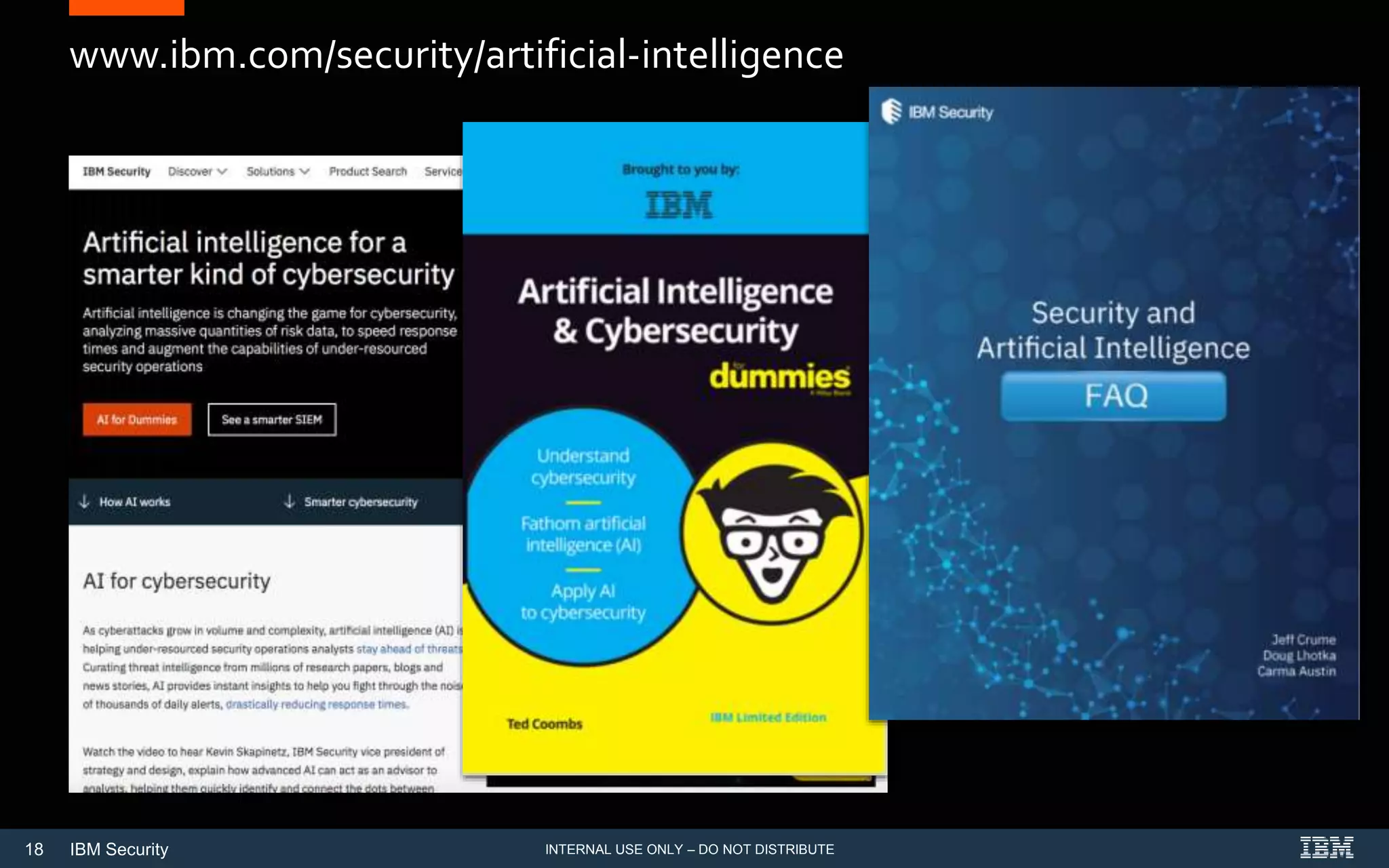18 IBM Security
www.ibm.com/security/artificial-intelligence
INTERNAL USE ONLY – DO NOT DISTRIBUTE
 