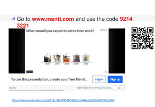You have reached the end of the presentation!
Go to www.menti.com and use the code 9214
3221
https://www.mentimeter.com/s/712c04a1793860defbcc5bf67eafa529/c6583fa3c60b
 