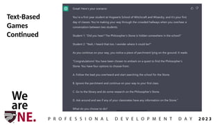 Text-Based
Games
Continued
 