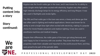 Putting
content into
a story
Story
continued:
 