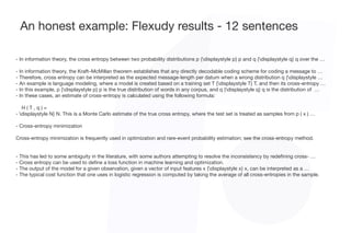 An honest example: Flexudy results - 12 sentences
- In information theory, the cross entropy between two probability distr...