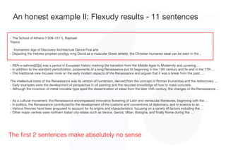 An honest example II: Flexudy results - 11 sentences
- The School of Athens (1509–1511), Raphael

Topics



Humanism Age o...