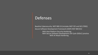 rGrupe
:|:
application
security
Defenses
Baseline Cybersecurity: NIST 800-53 (includes NIST CSF and ISO 27002)
Secure Software Development Framework (SSDF) NIST 800-812
With Host Platform Security Hardening
With Secure Software Development Life Cycle (SSDLC) practice
With AI Attack Hardening
54
 