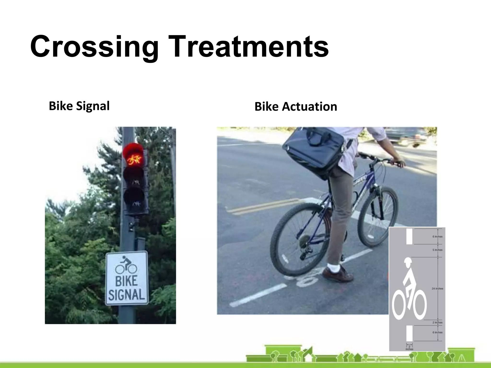 Crossing Treatments
Bike Signal Bike Actuation
 