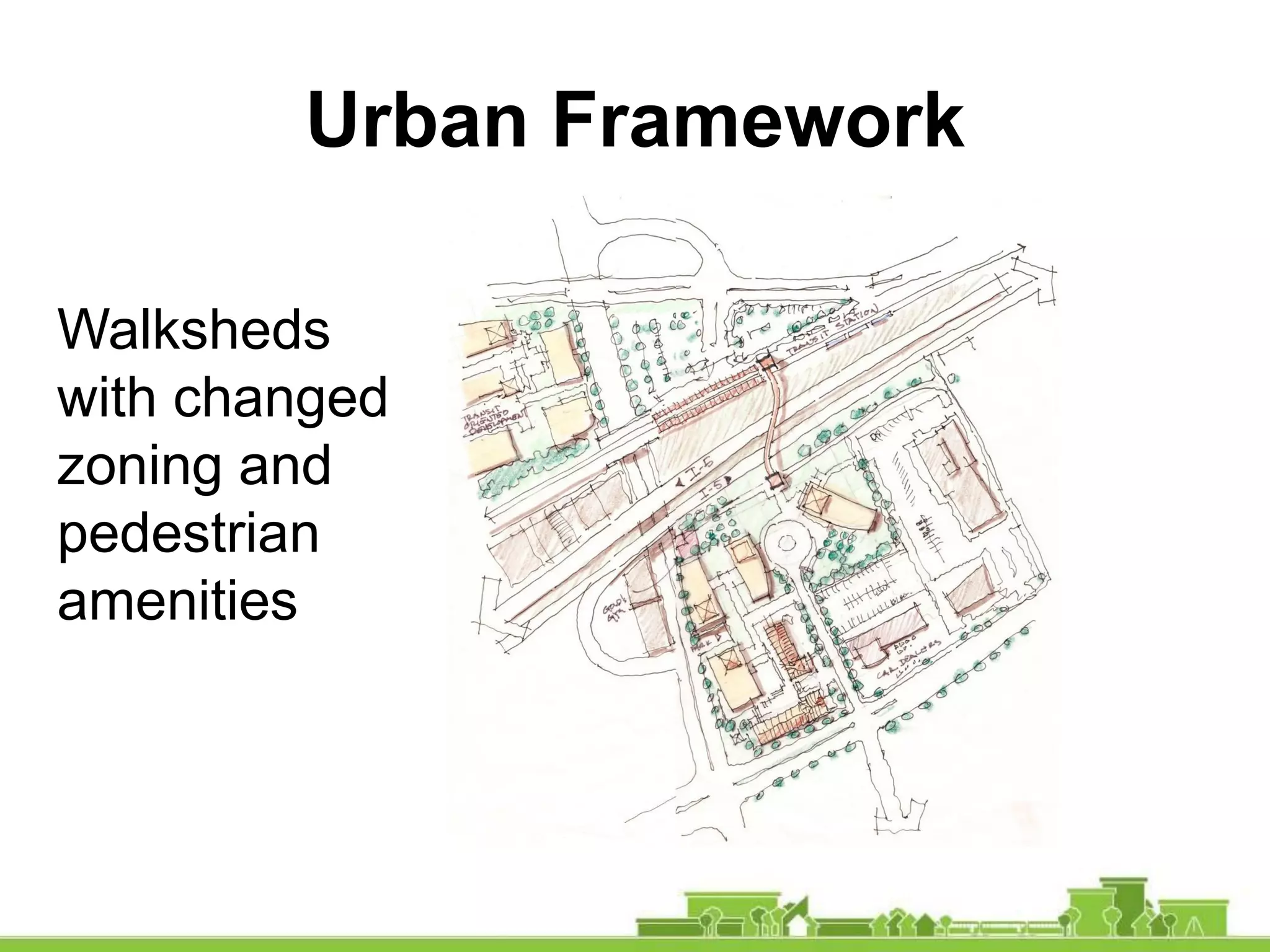 Urban Framework
Walksheds
with changed
zoning and
pedestrian
amenities
 