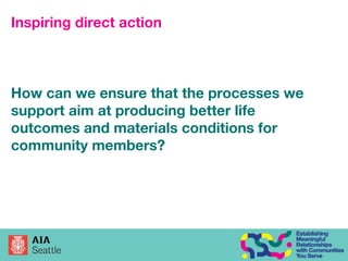 Inspiring direct action
How can we ensure that the processes we
support aim at producing better life
outcomes and material...
