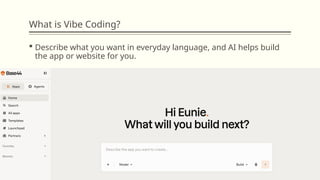What is Vibe Coding?
 Describe what you want in everyday language, and AI helps build
the app or website for you.
 
