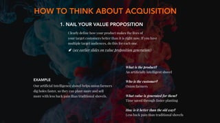 HOW TO THINK ABOUT ACQUISITION
1. NAIL YOUR VALUE PROPOSITION
(see earlier slides on value proposition generation)
Clearly...