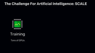 The Challenge For Artificial Intelligence: SCALE
Training
Tons of GPUs
 