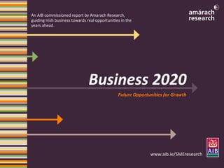 An AIB commissioned report by Amarach Research,
guiding Irish business towards real opportunities in the
years ahead.




                                Business 2020
                                                Future Opportunities for Growth




                                                              www.aib.ie/SMEresearch
 