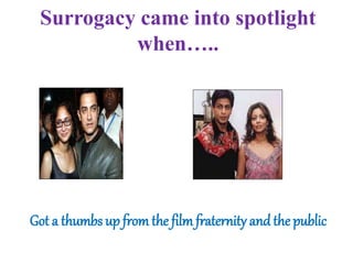 Surrogacy came into spotlight
when…..
Got a thumbs up from the film fraternity and the public
 
