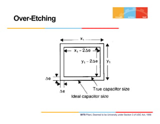 Over-Etching
BITS Pilani, Deemed to be University under Section 3 of UGC Act, 1956
 
