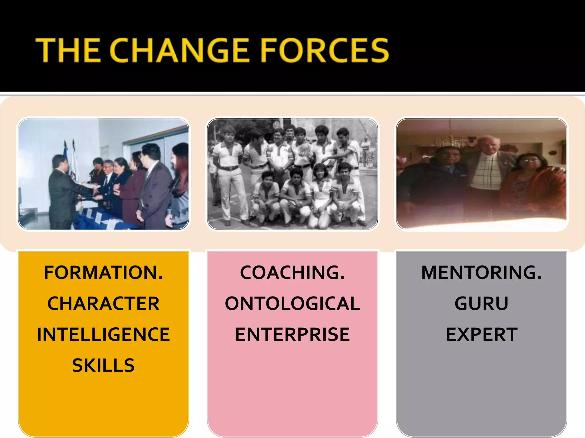 FORMATION. 
CHARACTER 
INTELLIGENCE 
SKILLS 
COACHING. 
ONTOLOGICAL 
ENTERPRISE 
MENTORING. 
GURU 
EXPERT 
 